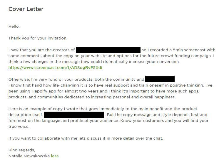 cover letter example upwork