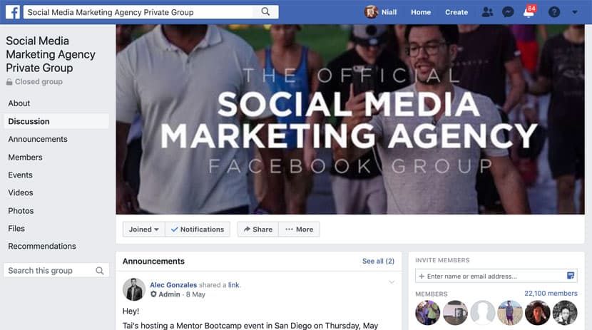 Tai Lopez social media marketing agency: Facebook group