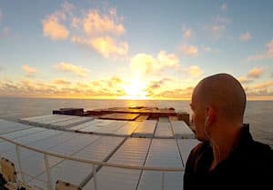 Sunrise while crossing the Pacific Ocean on a cargo ship