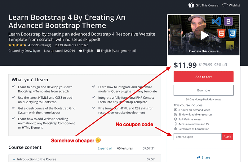 udemy coupon code box after