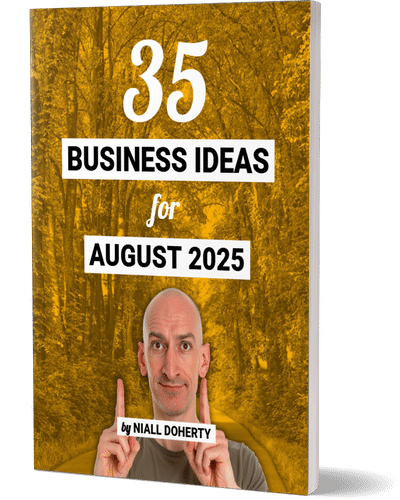 PDF book cover: 35 business ideas for August 2025 by Niall Doherty